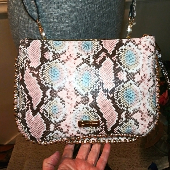 Jessica Simpson New Without Tags Camille Pink & Blue Snake Print Crossbody Purse - Picture 2 of 15